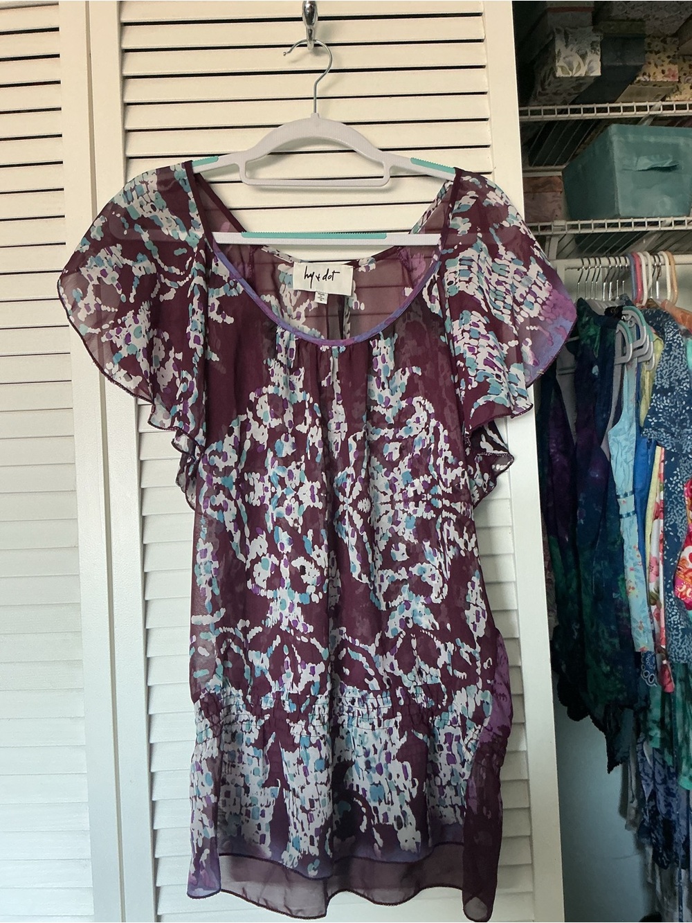 Hy & Dot Floral Flutter Sleeve Sheer Blouse